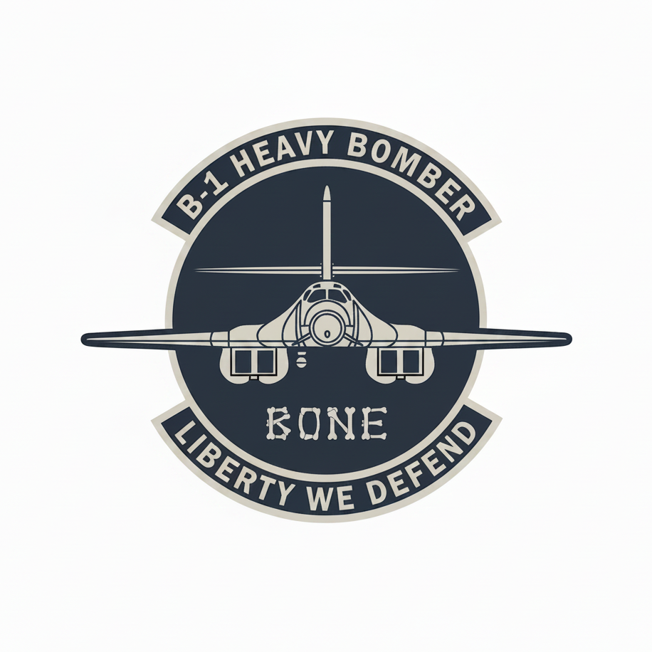Logo of B-1 Heavy Bomber with 'Liberty We Defend' text on a white background